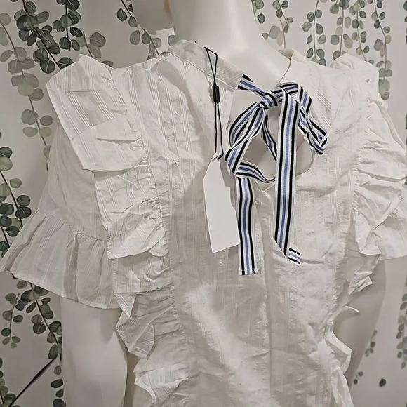 English Factory White Ruffle Mini Dress Sz S - Picture 6 of 11